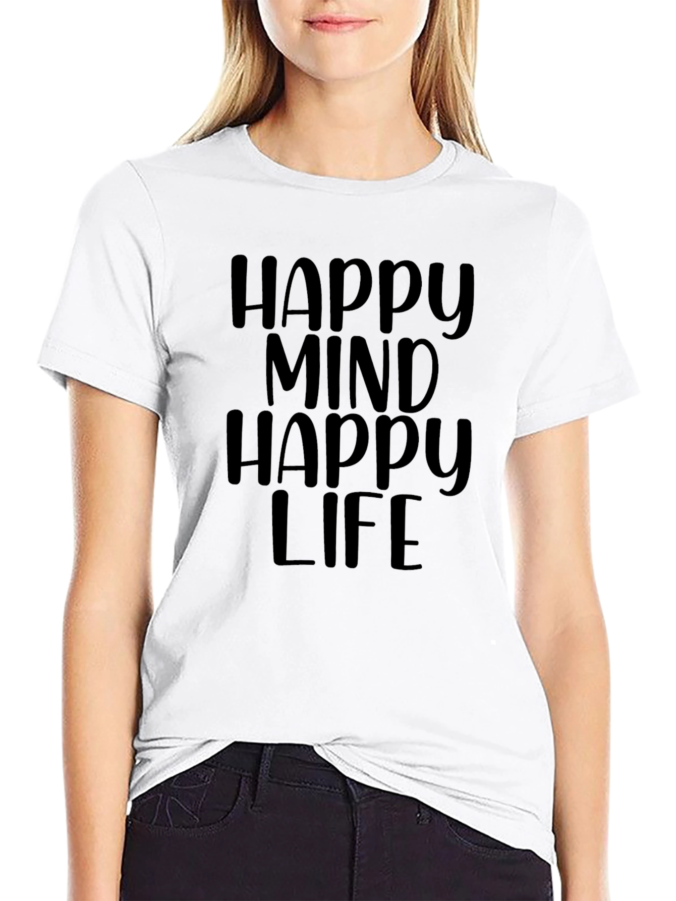 Happy Mind Happy Life Black Graphic Tee
