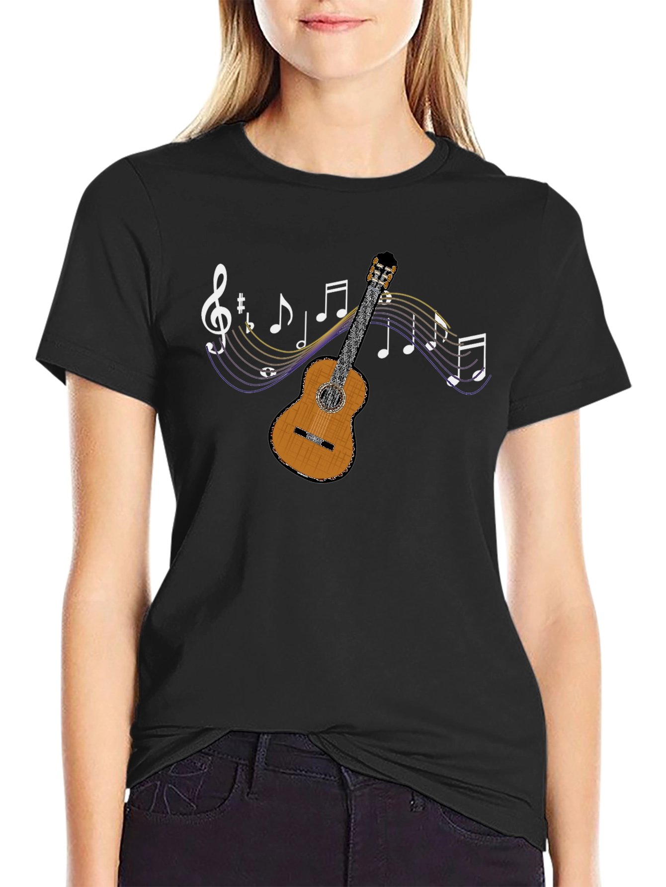 Musical Guitar Graphic T-Shirt - Black
