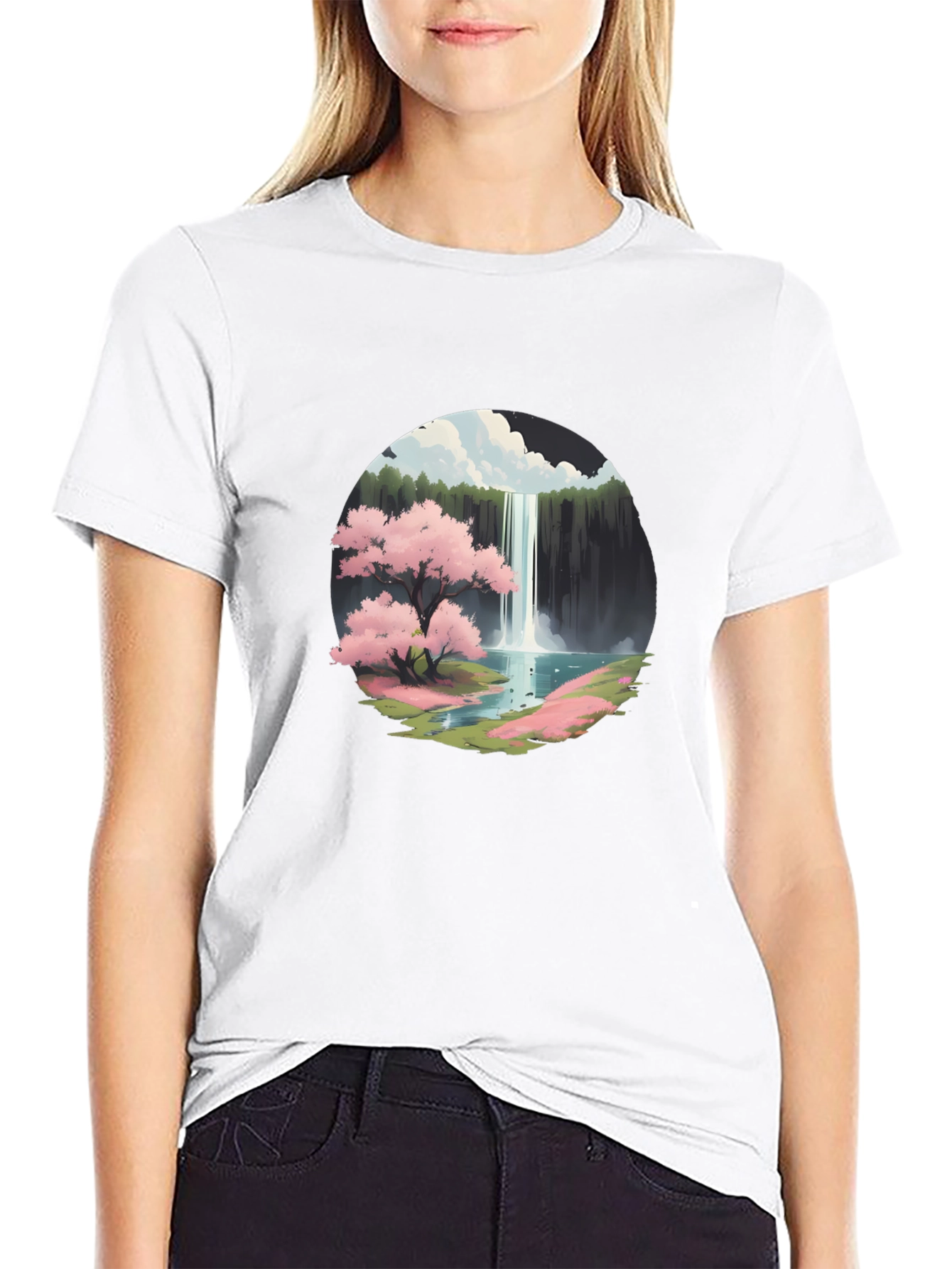 Cherry Blossom Waterfall Graphic Tee