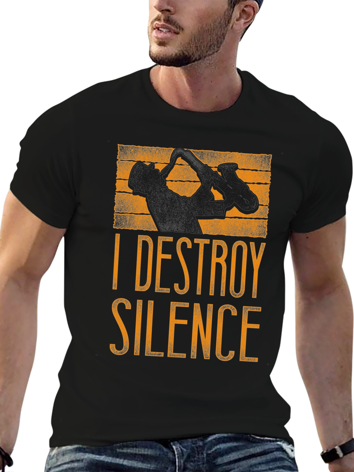 I DESTROY SILENCE - Saxophone Player Graphic T-Shirt