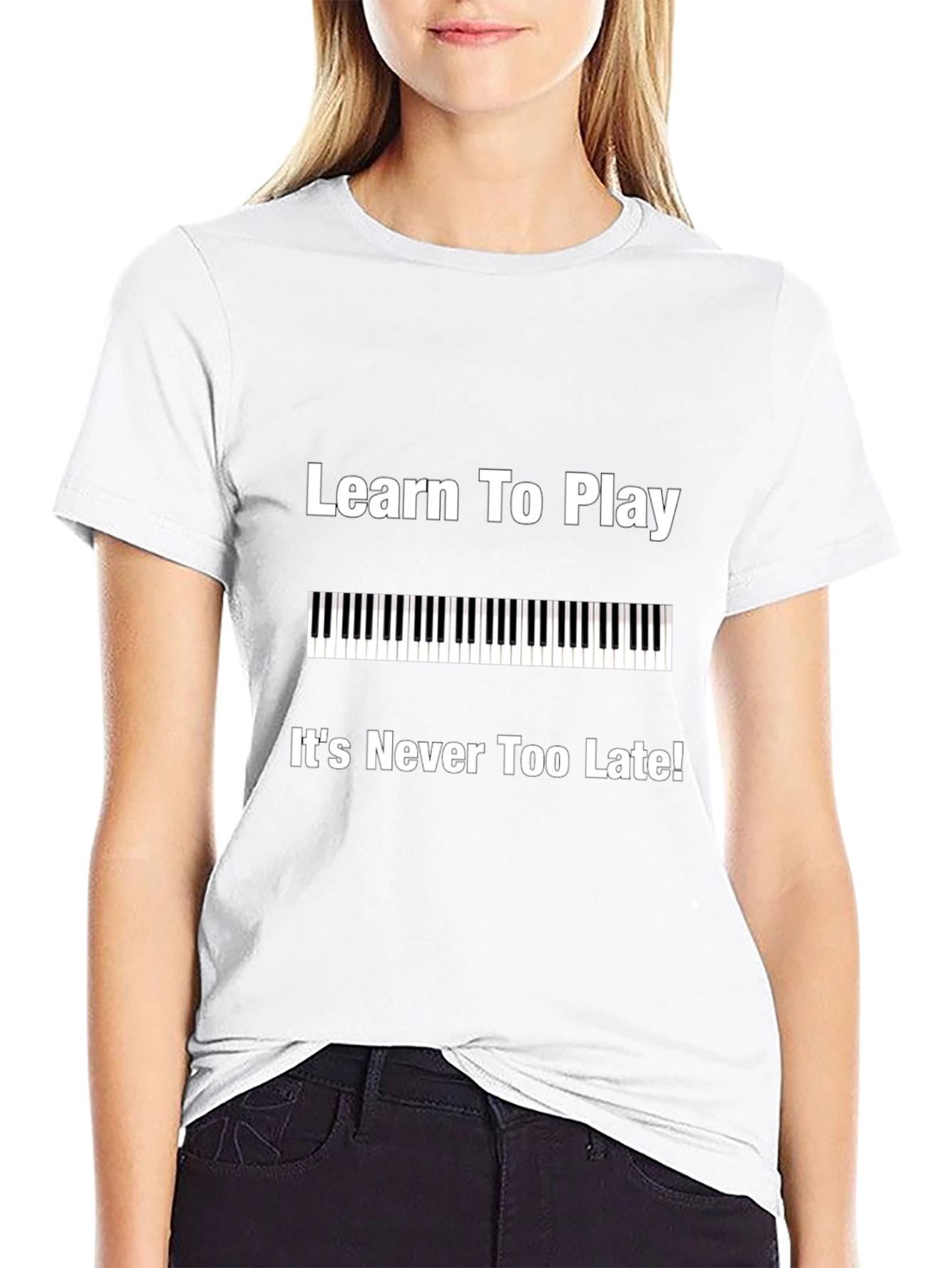 Learn to Play Piano Black Graphic Tee