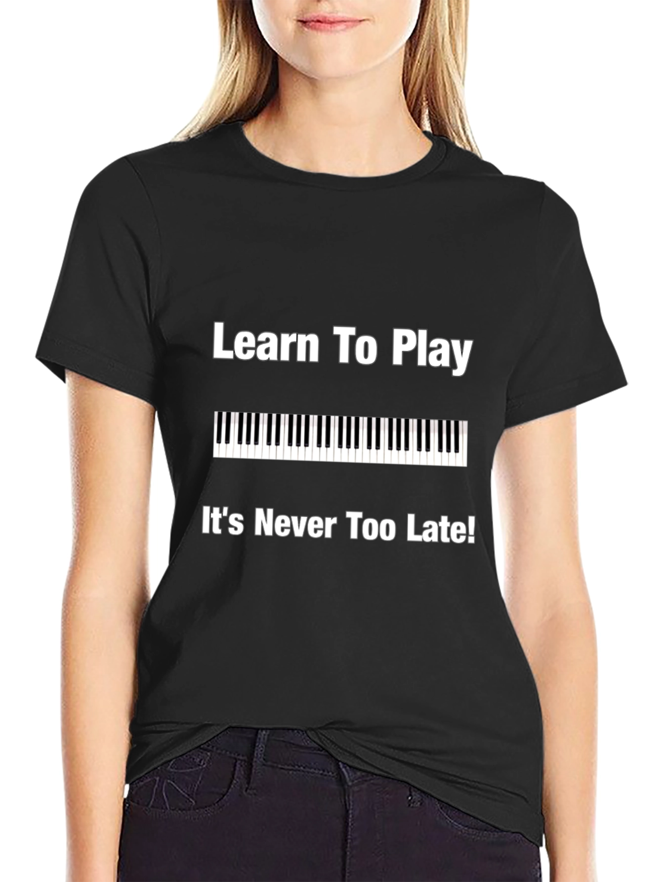 Learn to Play Piano Black Graphic Tee