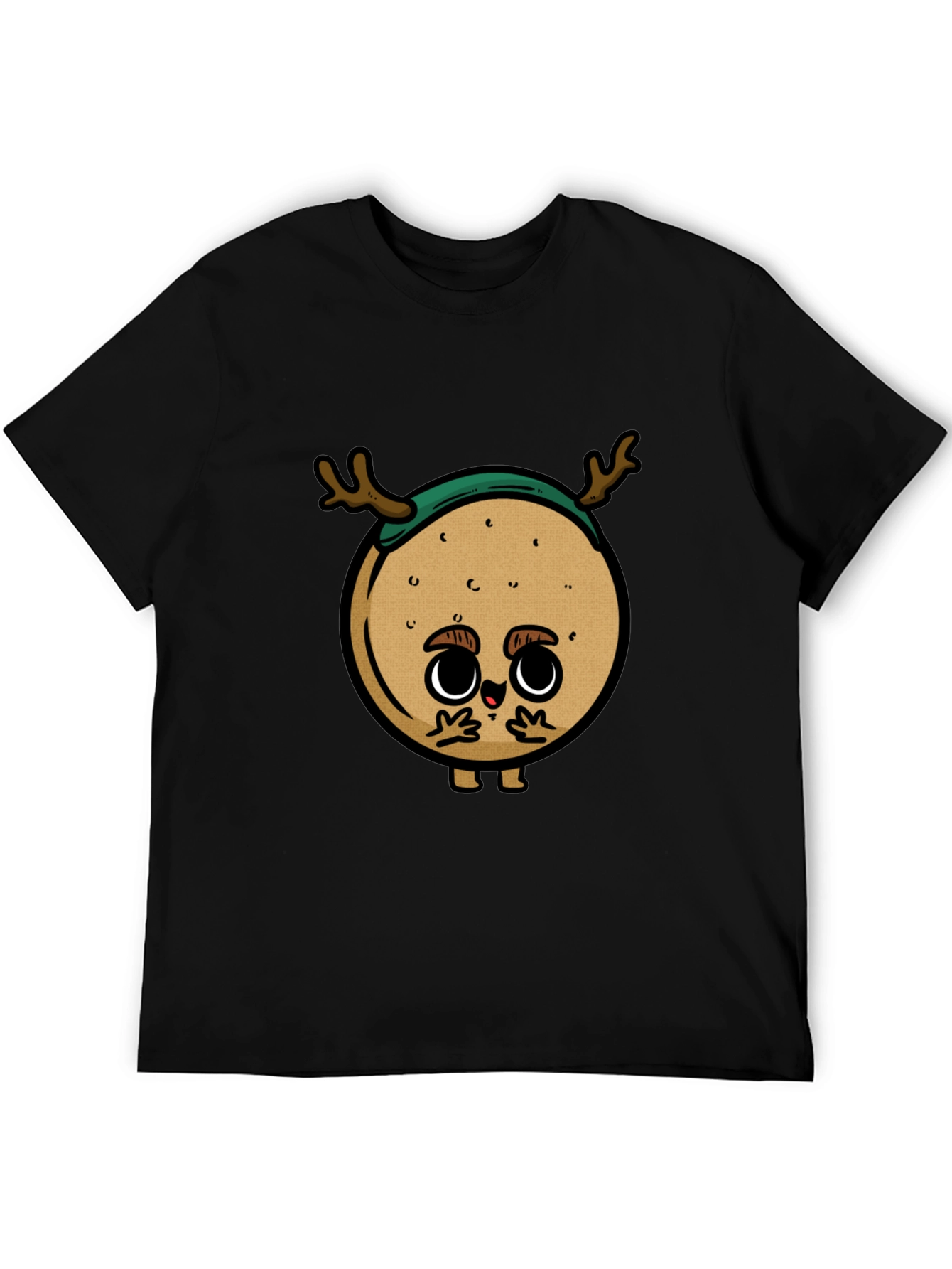 Cute Cartoon Deer on Black T-Shirt