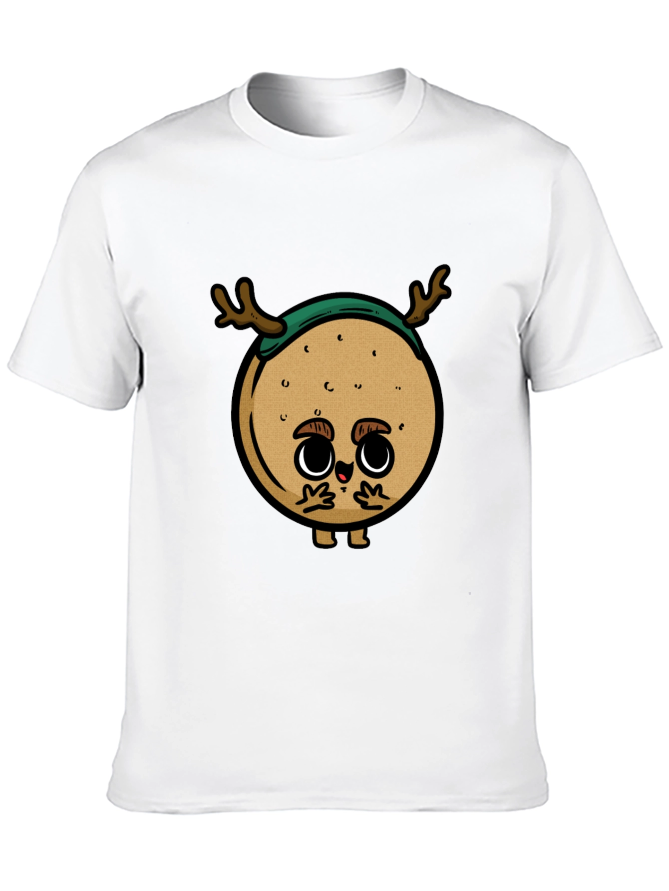 Cute Cartoon Deer on Black T-Shirt