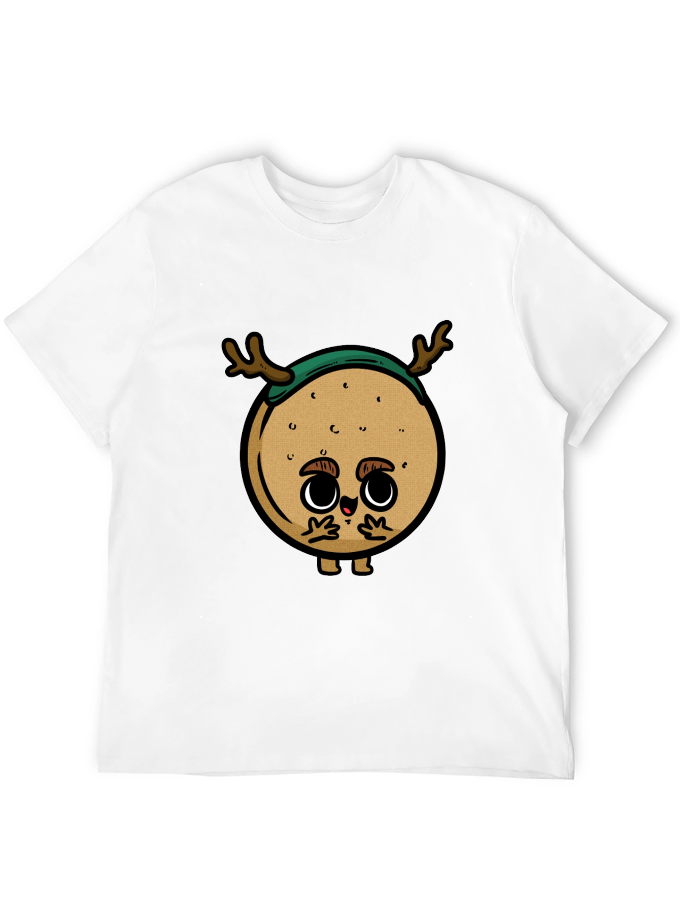 Cute Cartoon Deer on Black T-Shirt