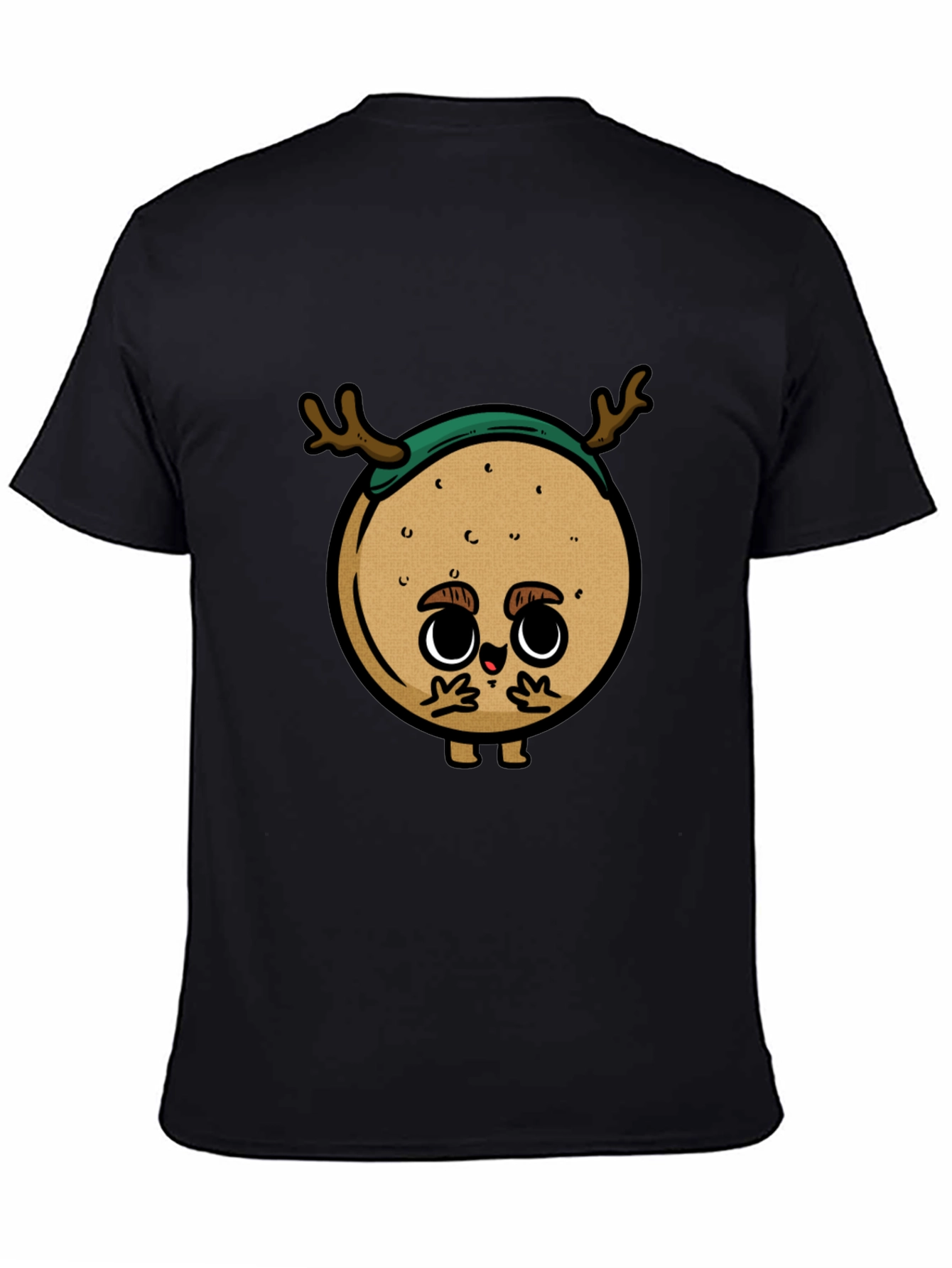 Cute Cartoon Deer on Black T-Shirt