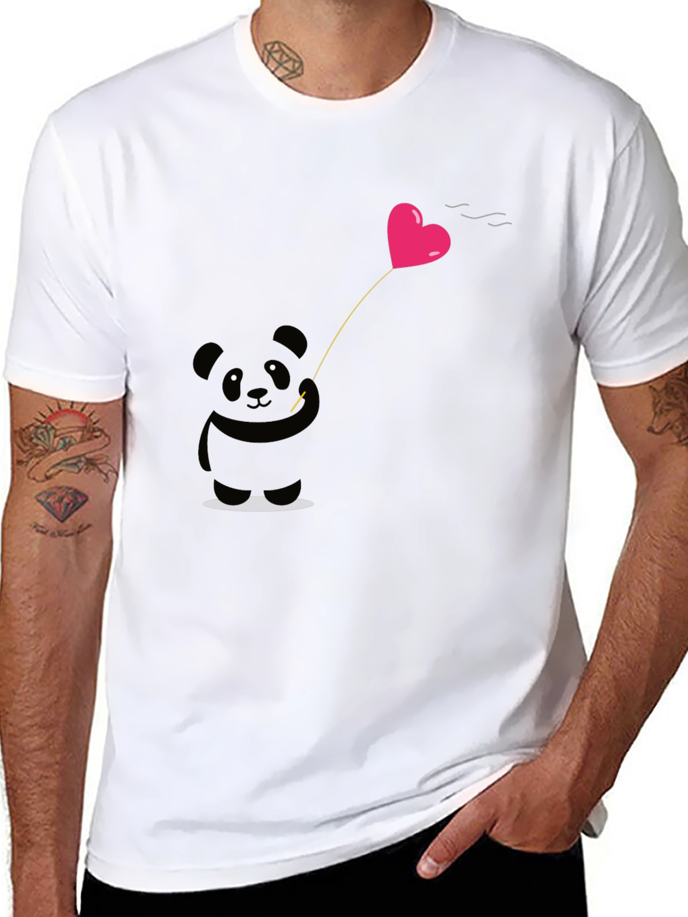 Cute Panda Heart Balloon Graphic Tee - Black