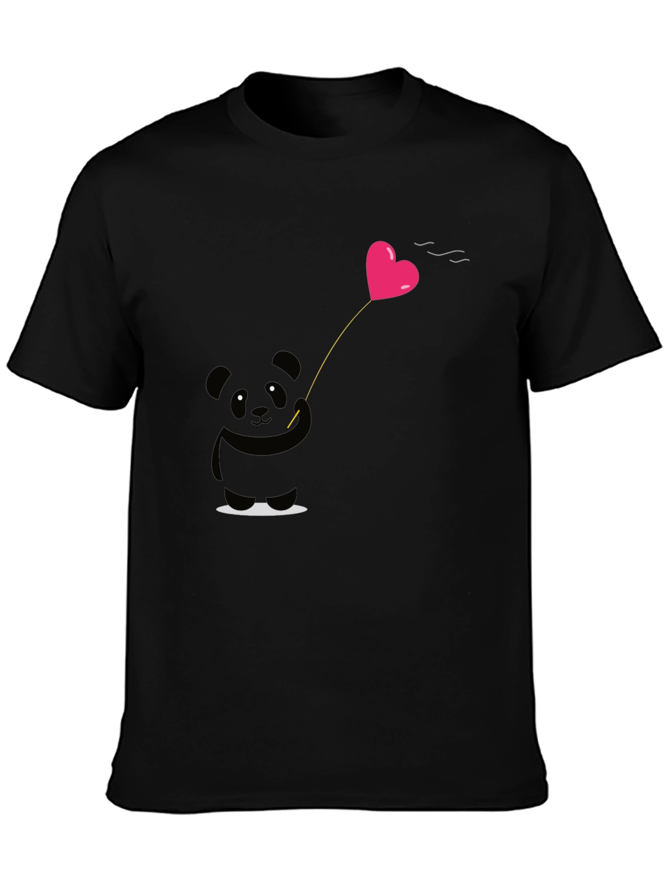Cute Panda Heart Balloon Graphic Tee - Black