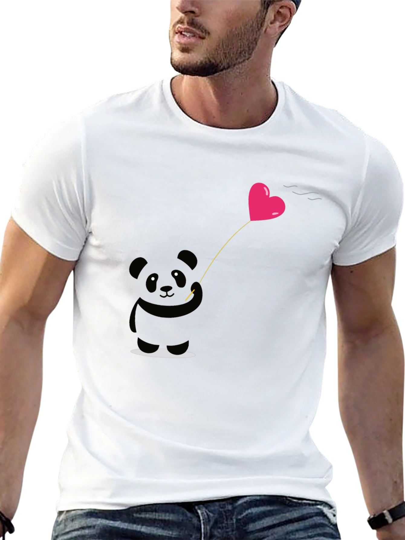 Cute Panda Heart Balloon Graphic Tee - Black