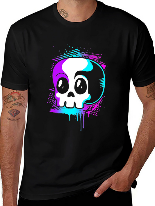 Skull Graphic Tee - Retro Vaporwave Design