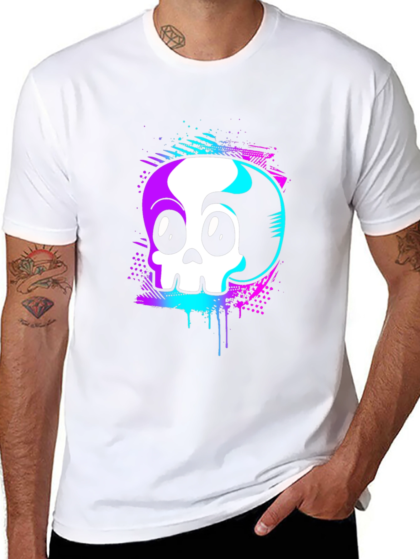 Skull Graphic Tee - Retro Vaporwave Design