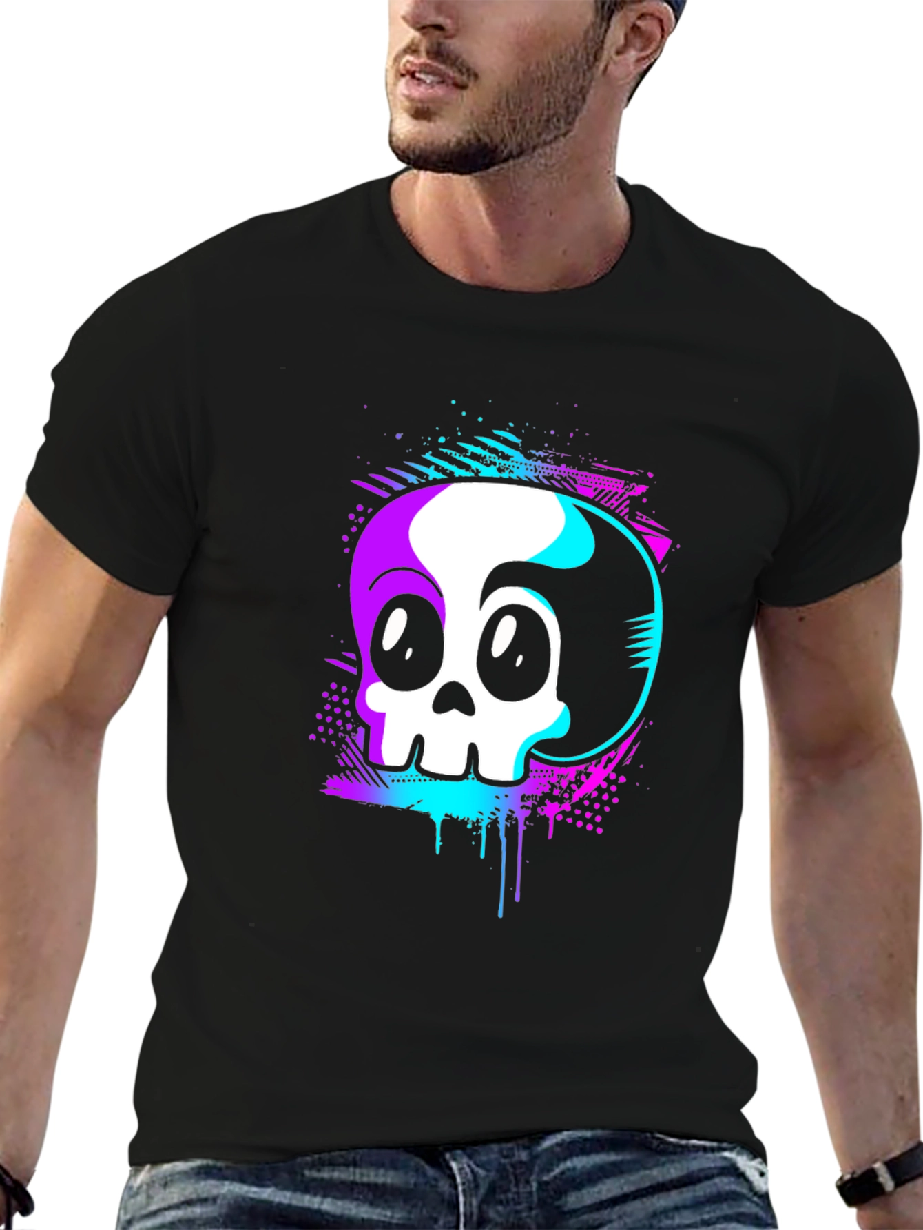 Skull Graphic Tee - Retro Vaporwave Design