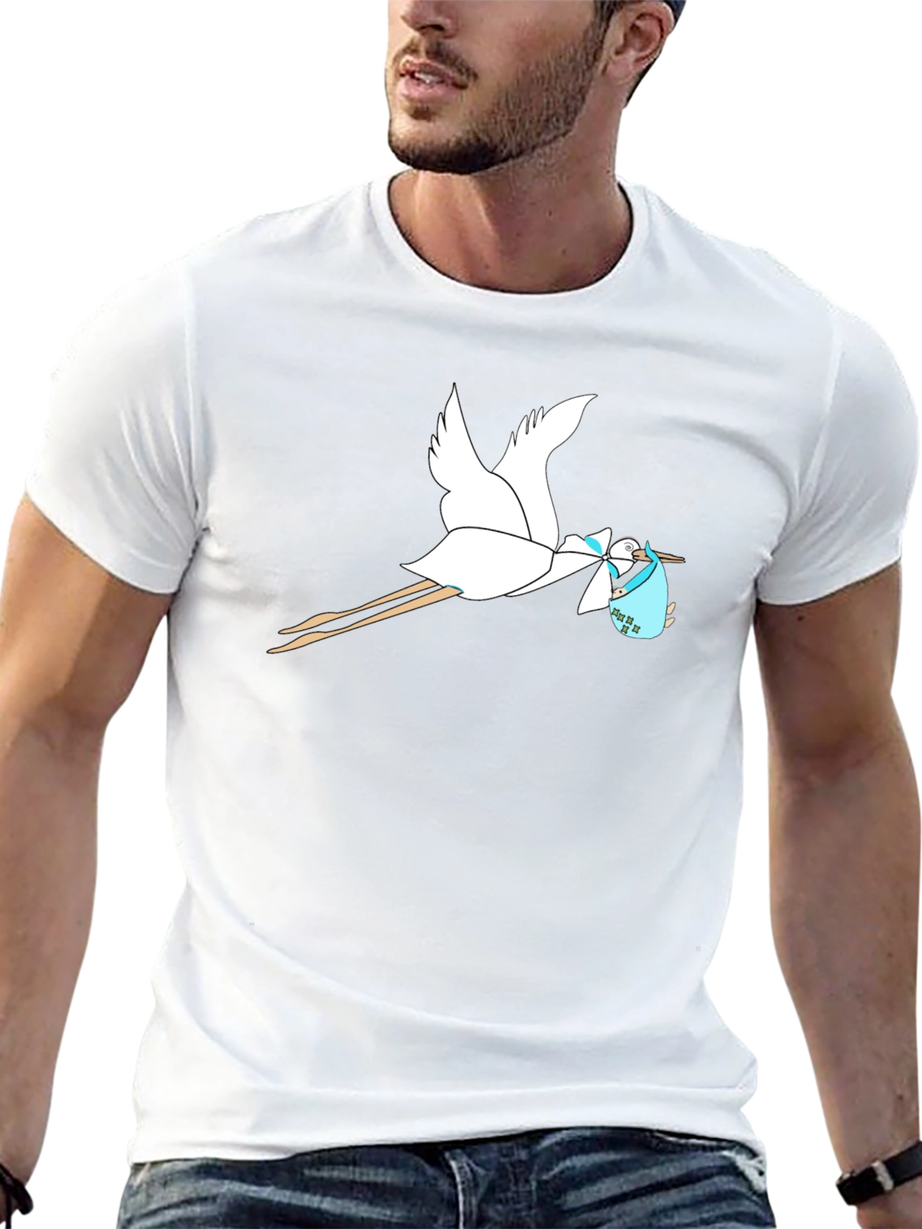 Stork Baby Delivery Graphic Tee - Black