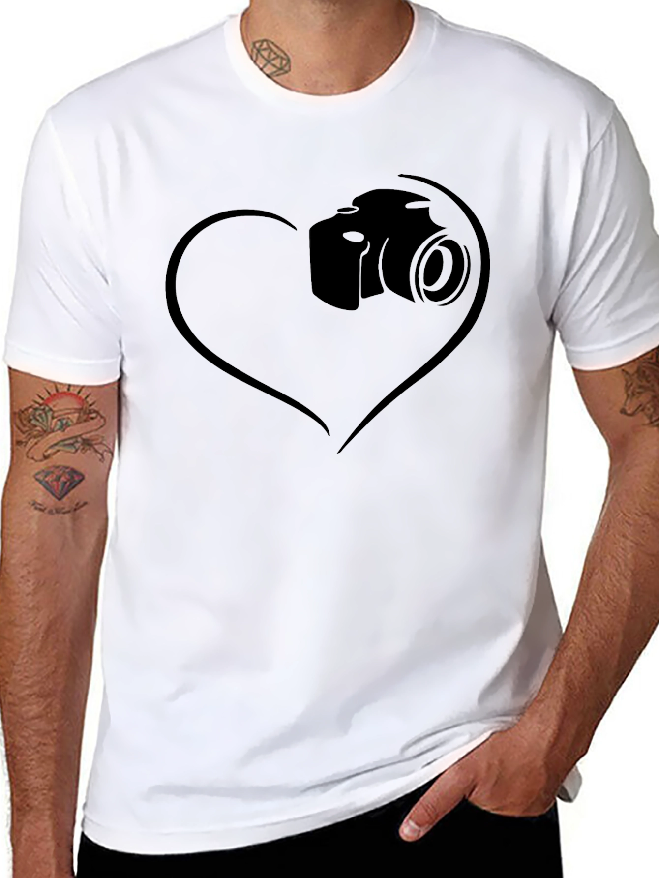 Heart Camera Graphic T-Shirt - Black