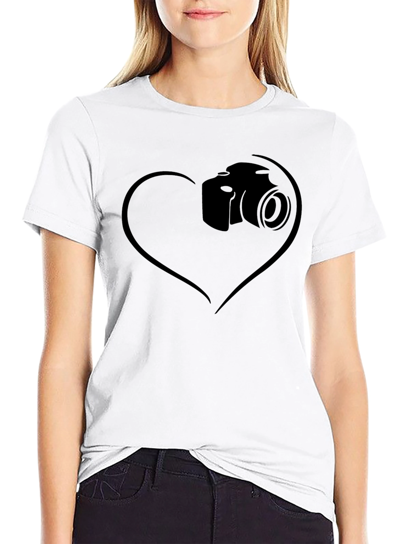 Heart Camera Graphic T-Shirt - Black