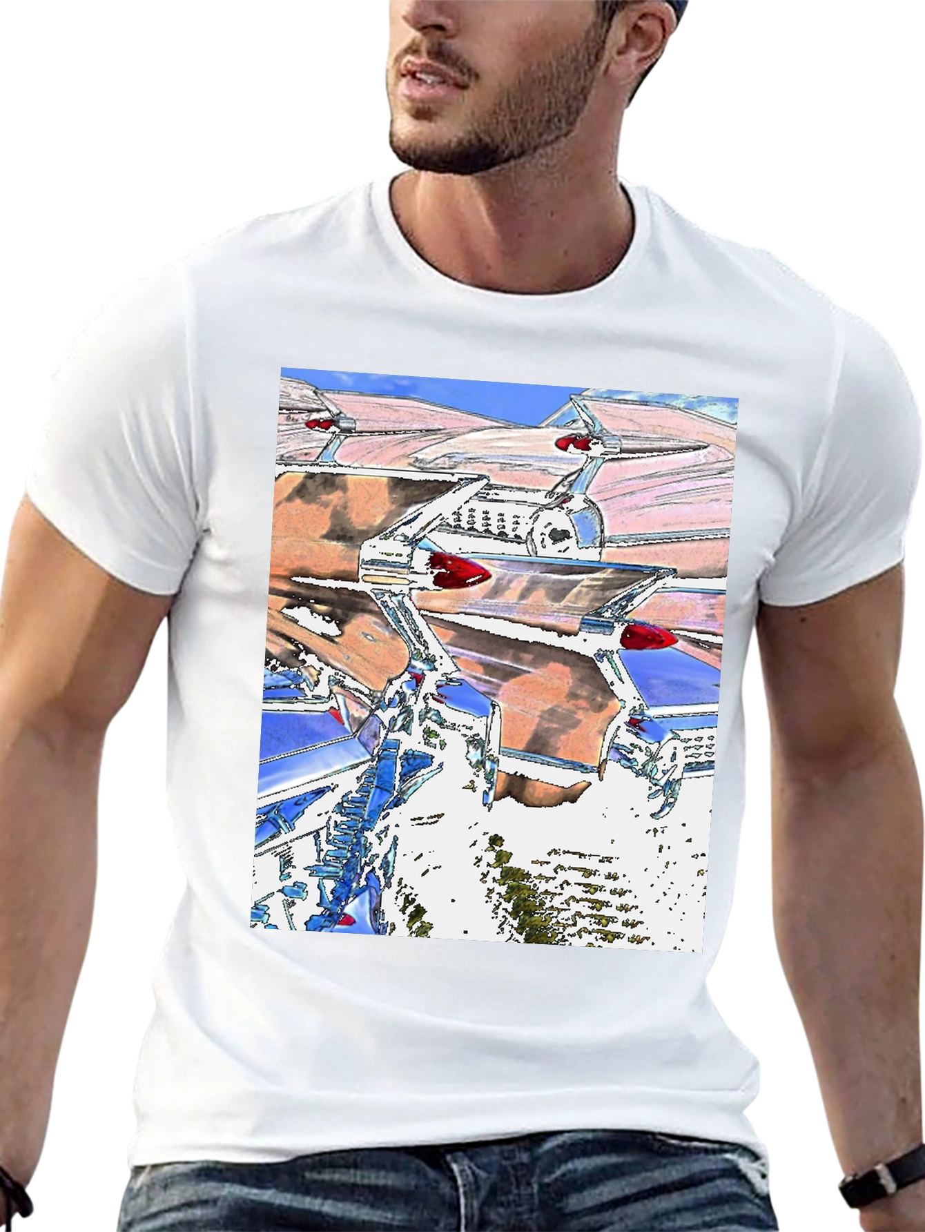 Retro Car Tailfin Print T-Shirt