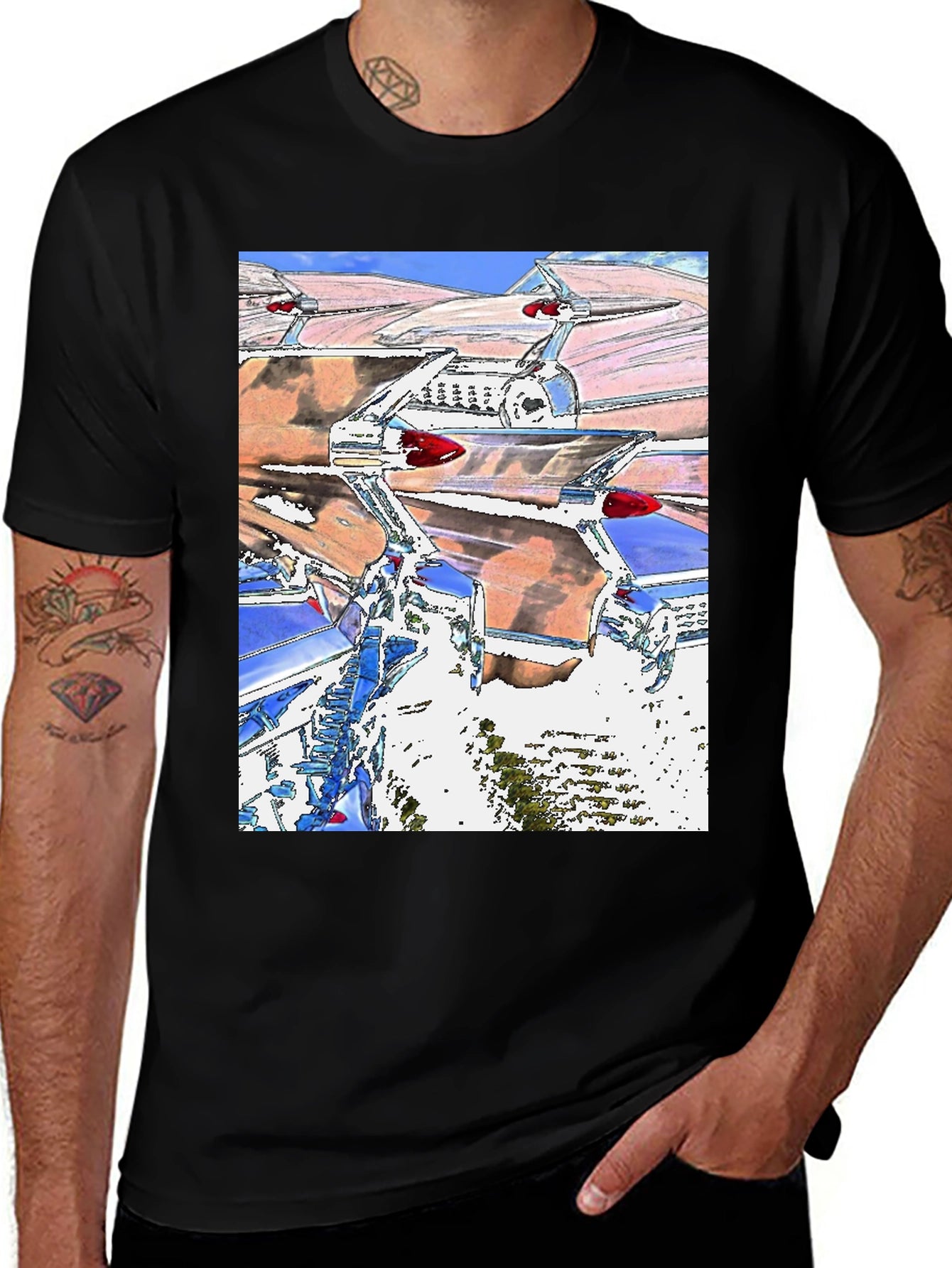Retro Car Tailfin Print T-Shirt