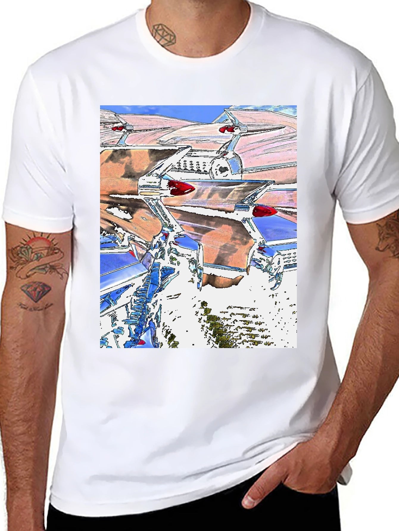 Retro Car Tailfin Print T-Shirt