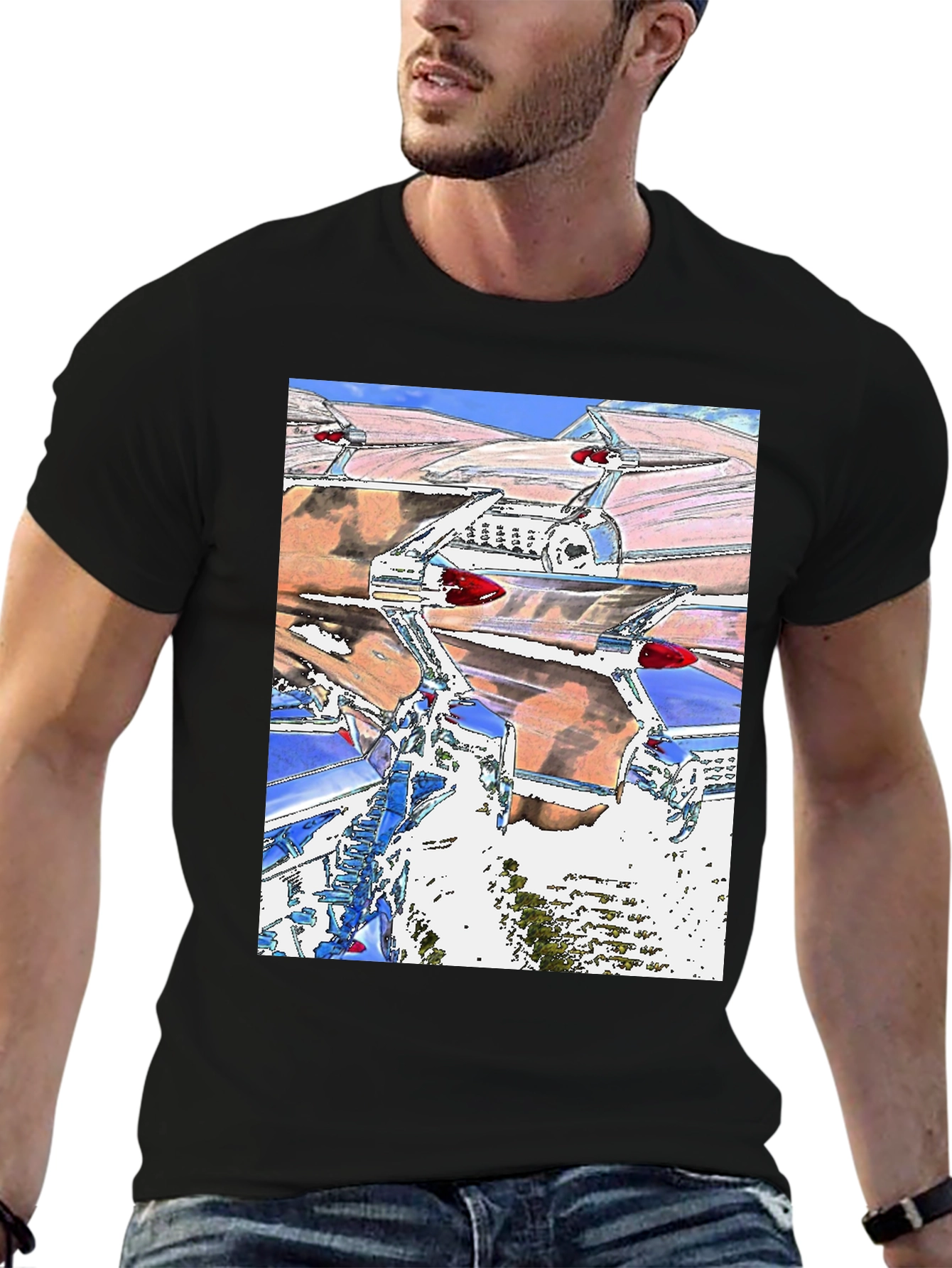 Retro Car Tailfin Print T-Shirt