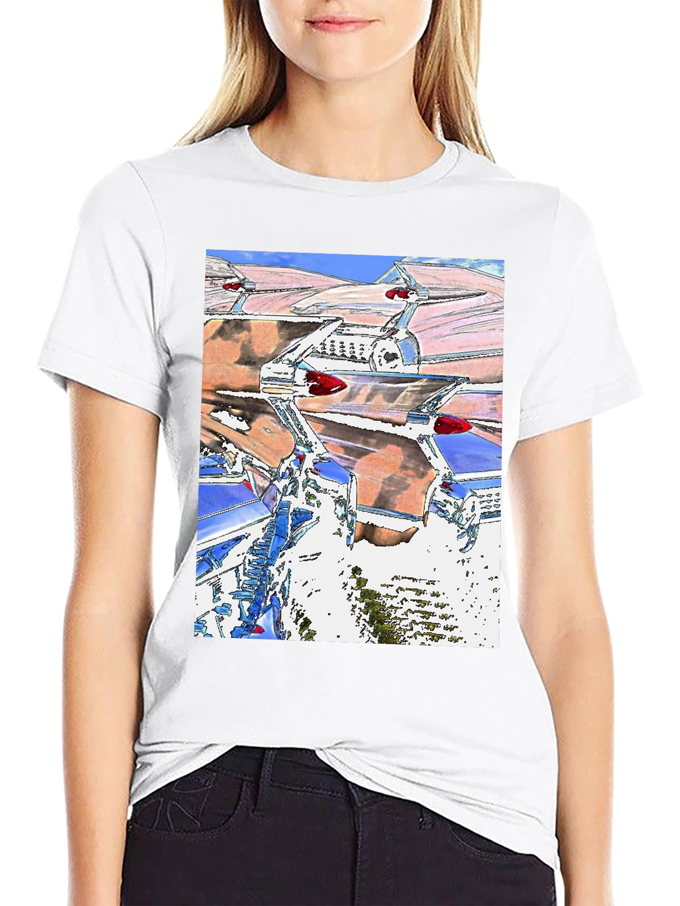Retro Car Tailfin Print T-Shirt