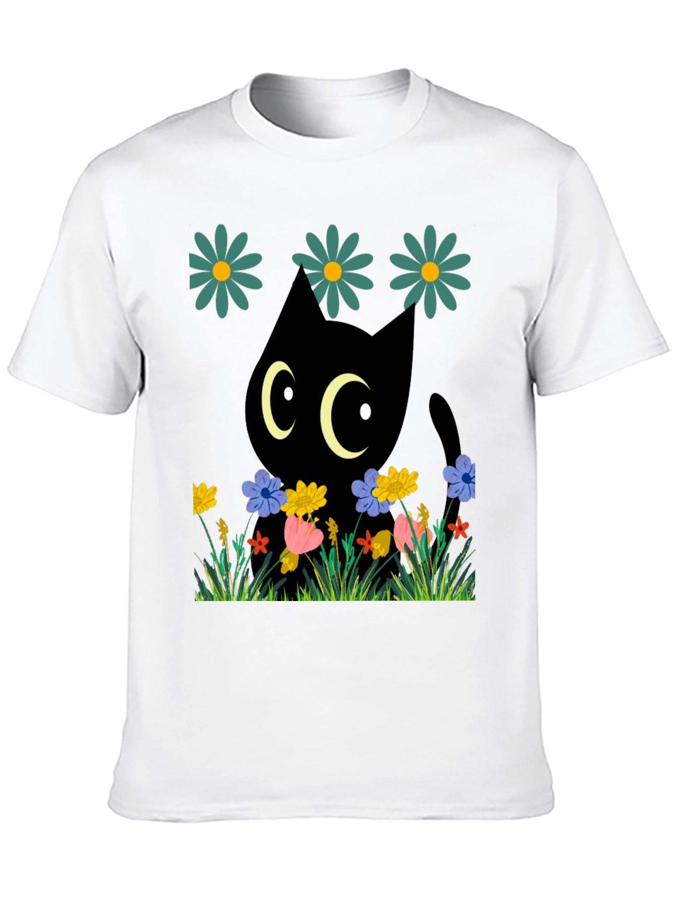 Black Cat in Flowers T-Shirt