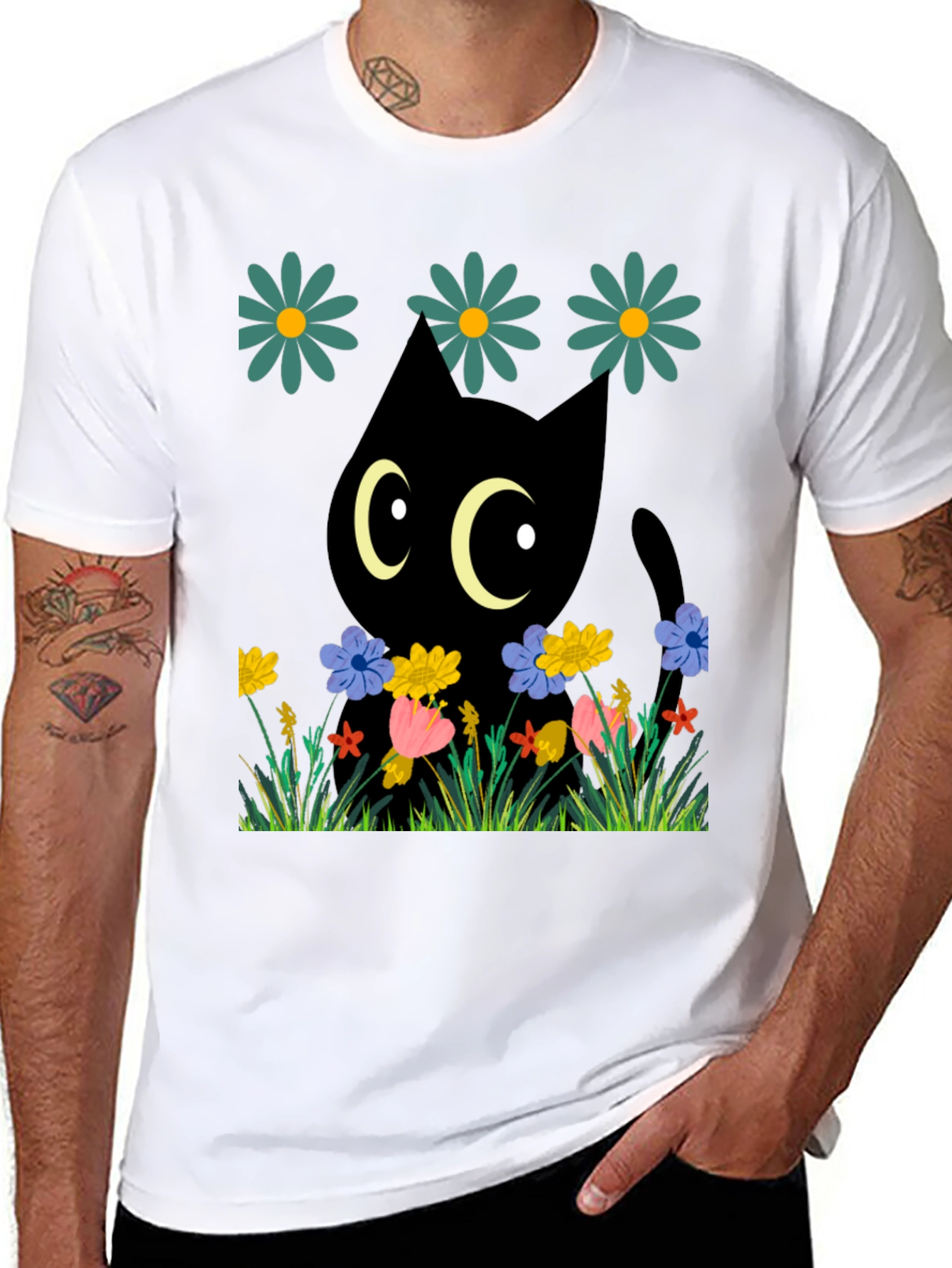 Black Cat in Flowers T-Shirt