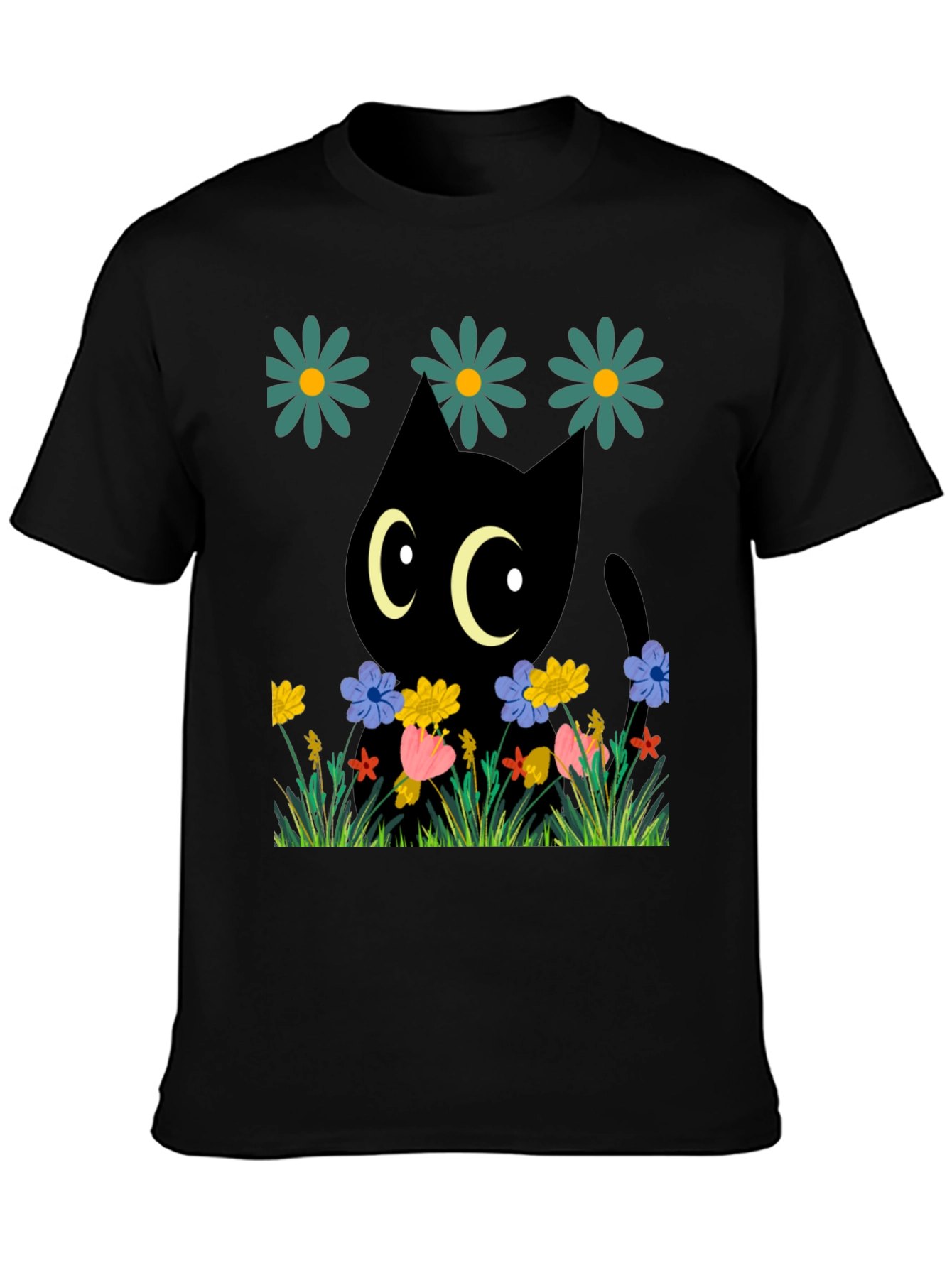 Black Cat in Flowers T-Shirt