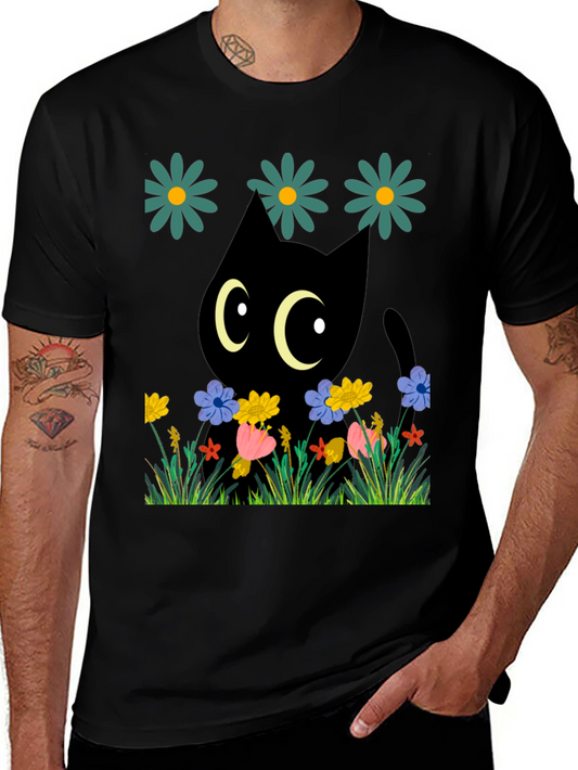 Black Cat in Flowers T-Shirt