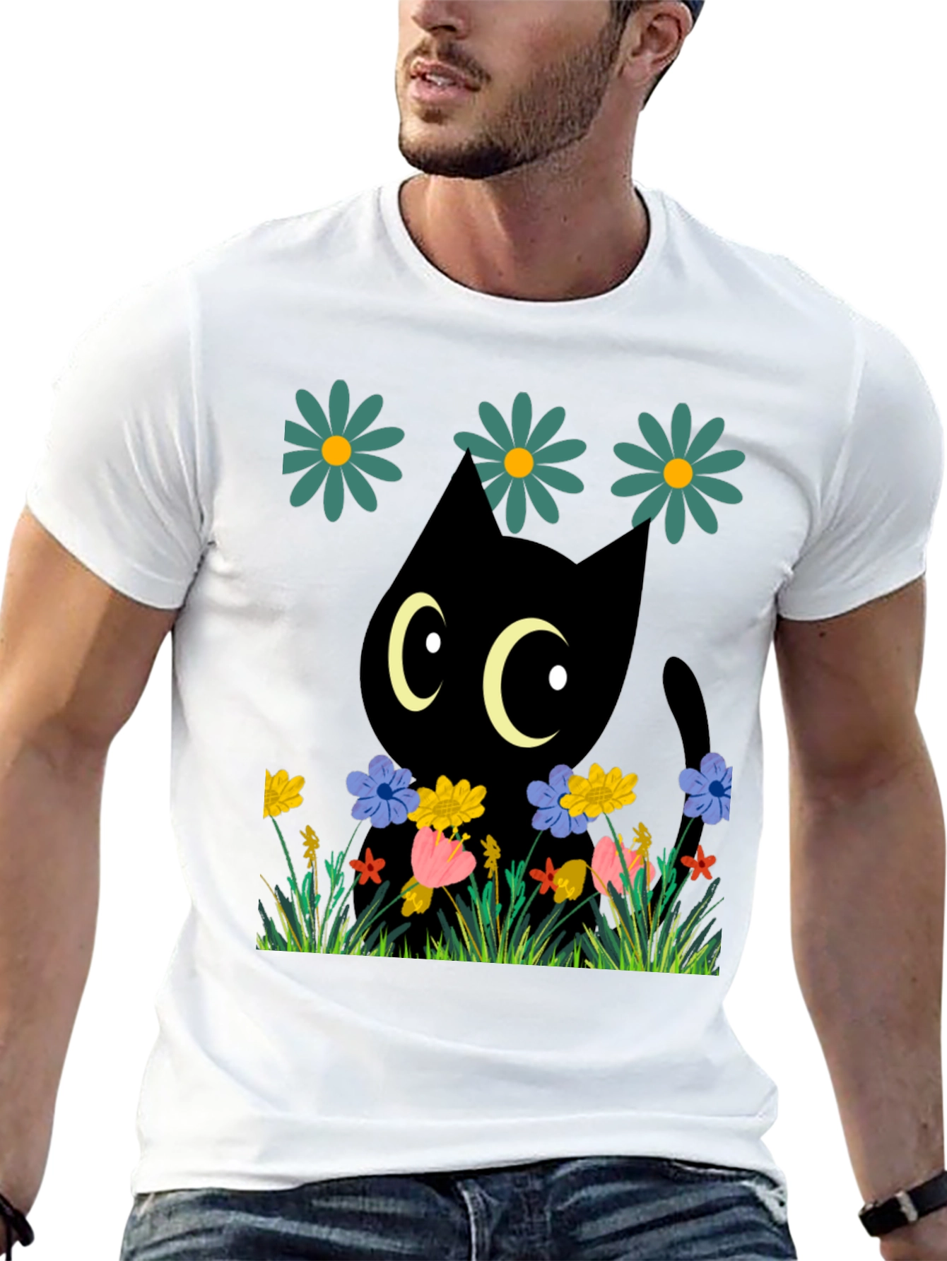 Black Cat in Flowers T-Shirt