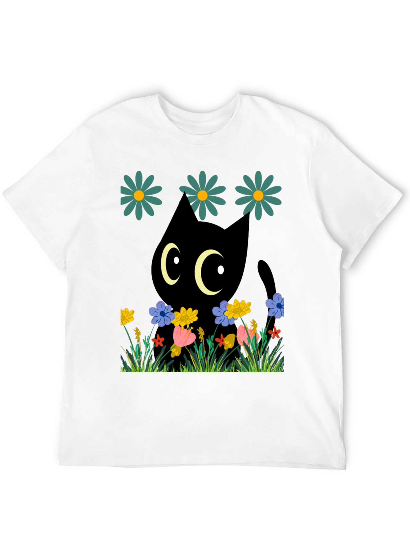 Black Cat in Flowers T-Shirt