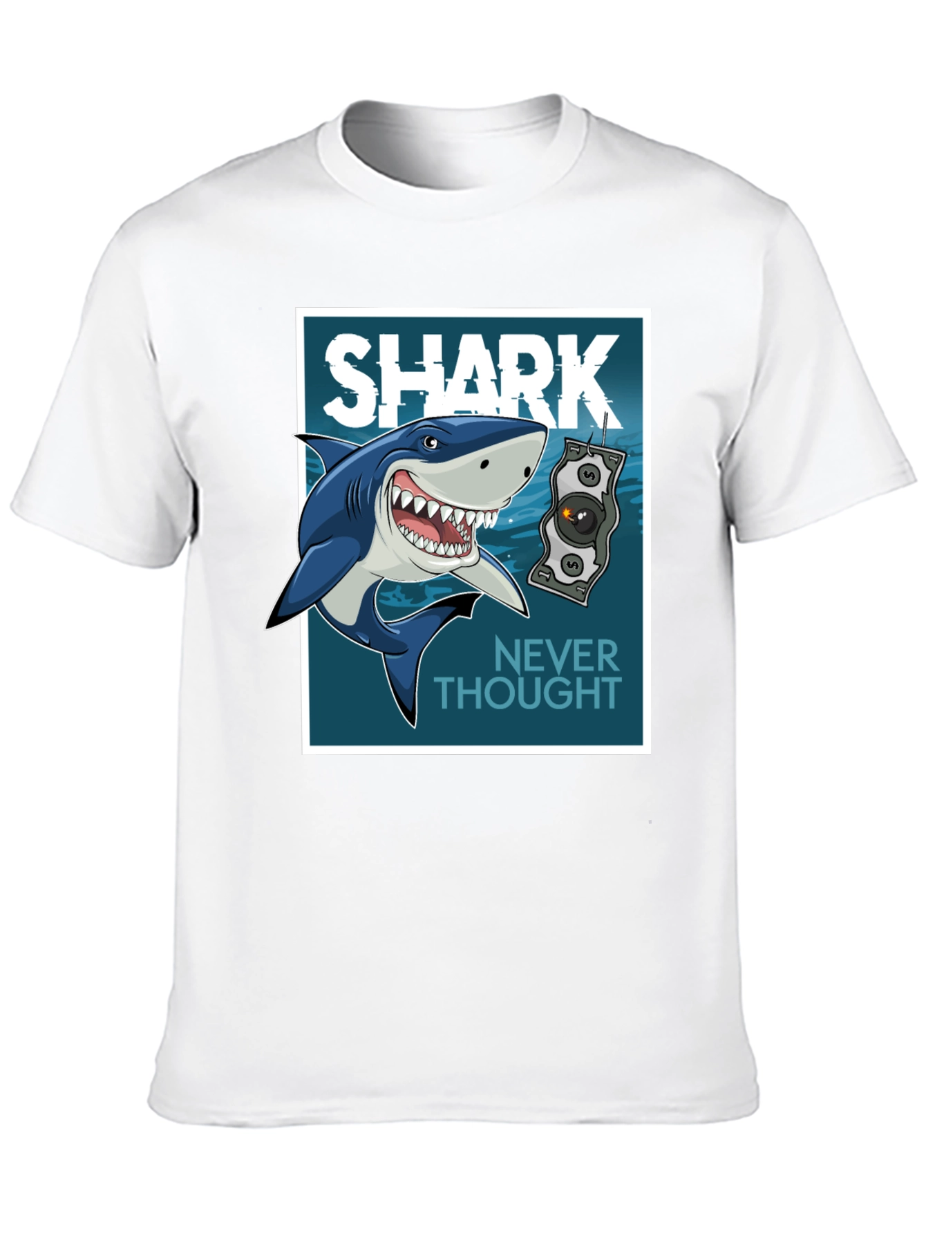 Shark Never Thought Graphic Print Black Tee
