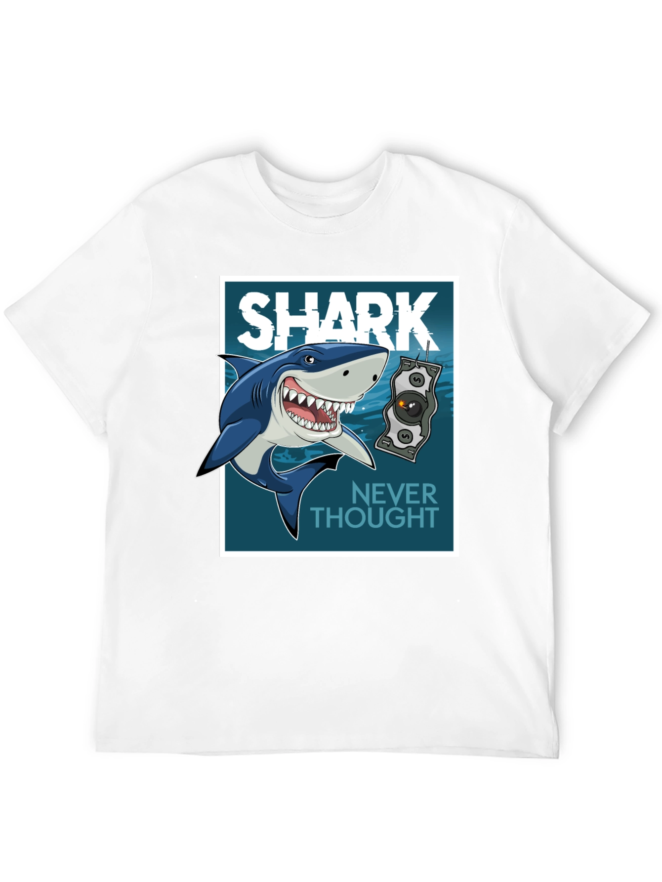 Shark Never Thought Graphic Print Black Tee