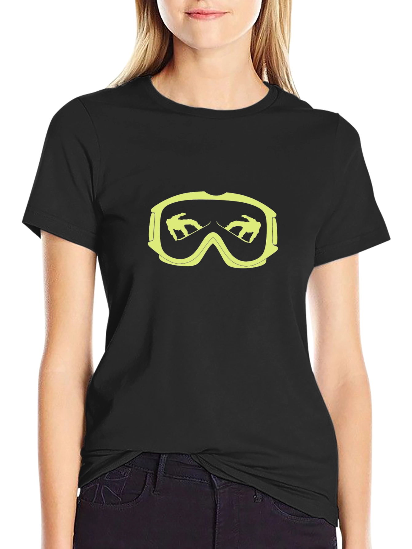 Cool Black T-Shirt with Snowboarder Goggle Graphic
