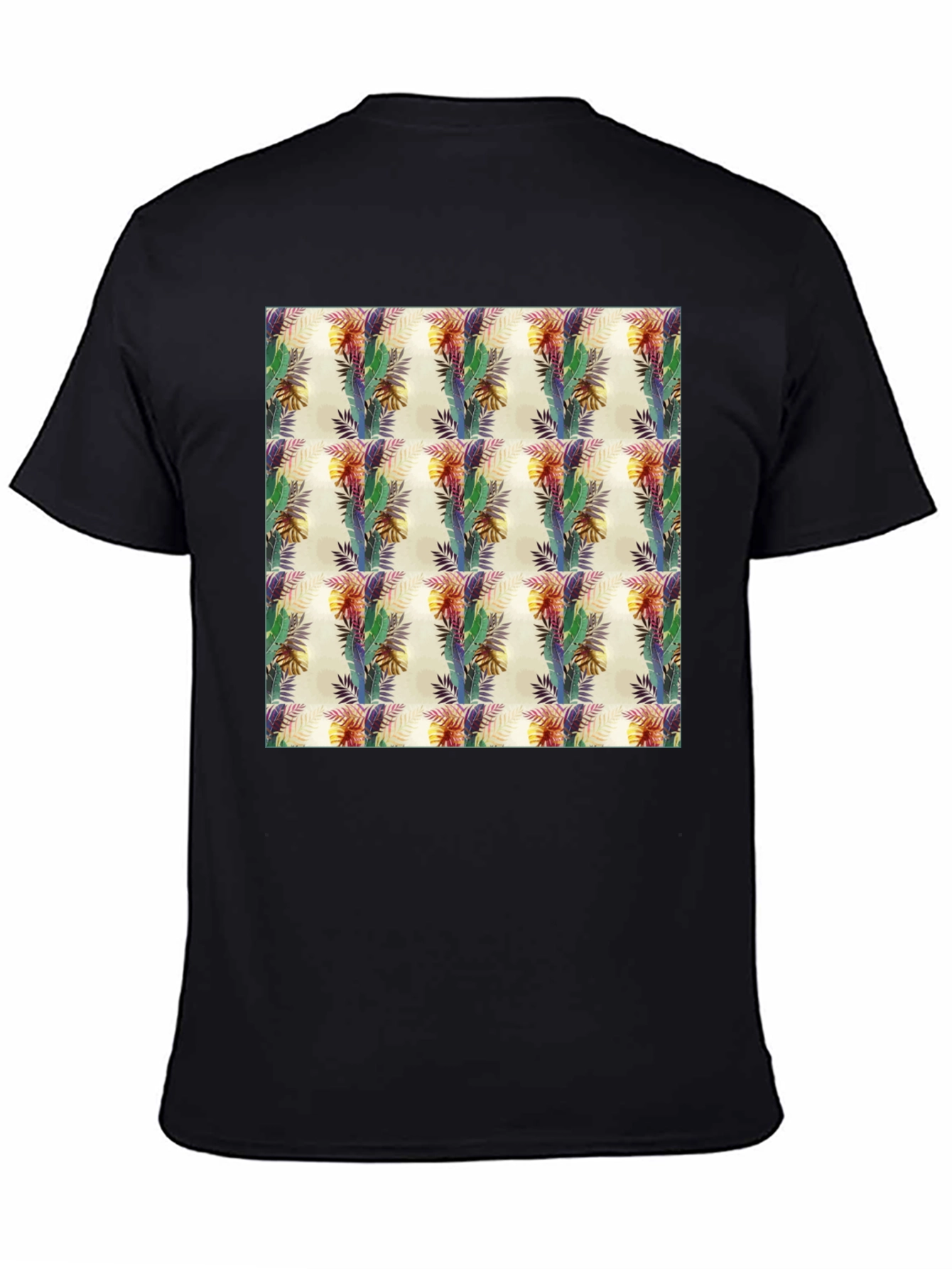 Tropical Leaf Pattern Black T-Shirt
