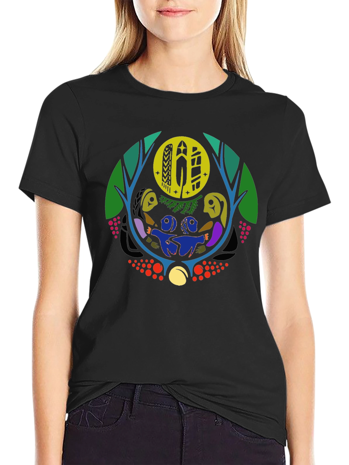 Unique Graphic Print Black Crew Neck T-Shirt