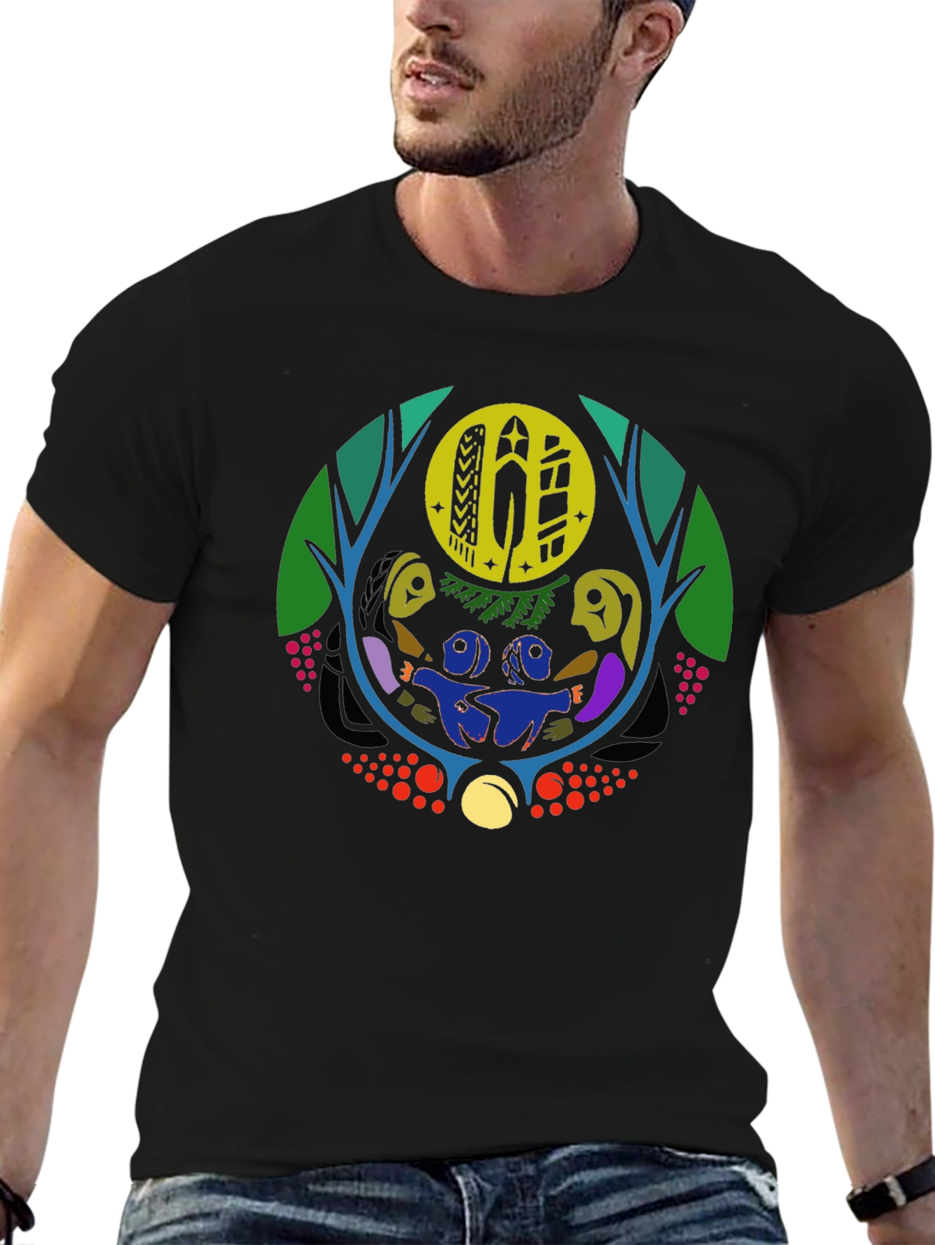 Unique Graphic Print Black Crew Neck T-Shirt