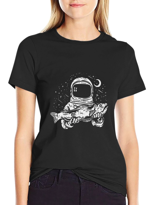 Astronaut Fishing Graphic Tee - Black