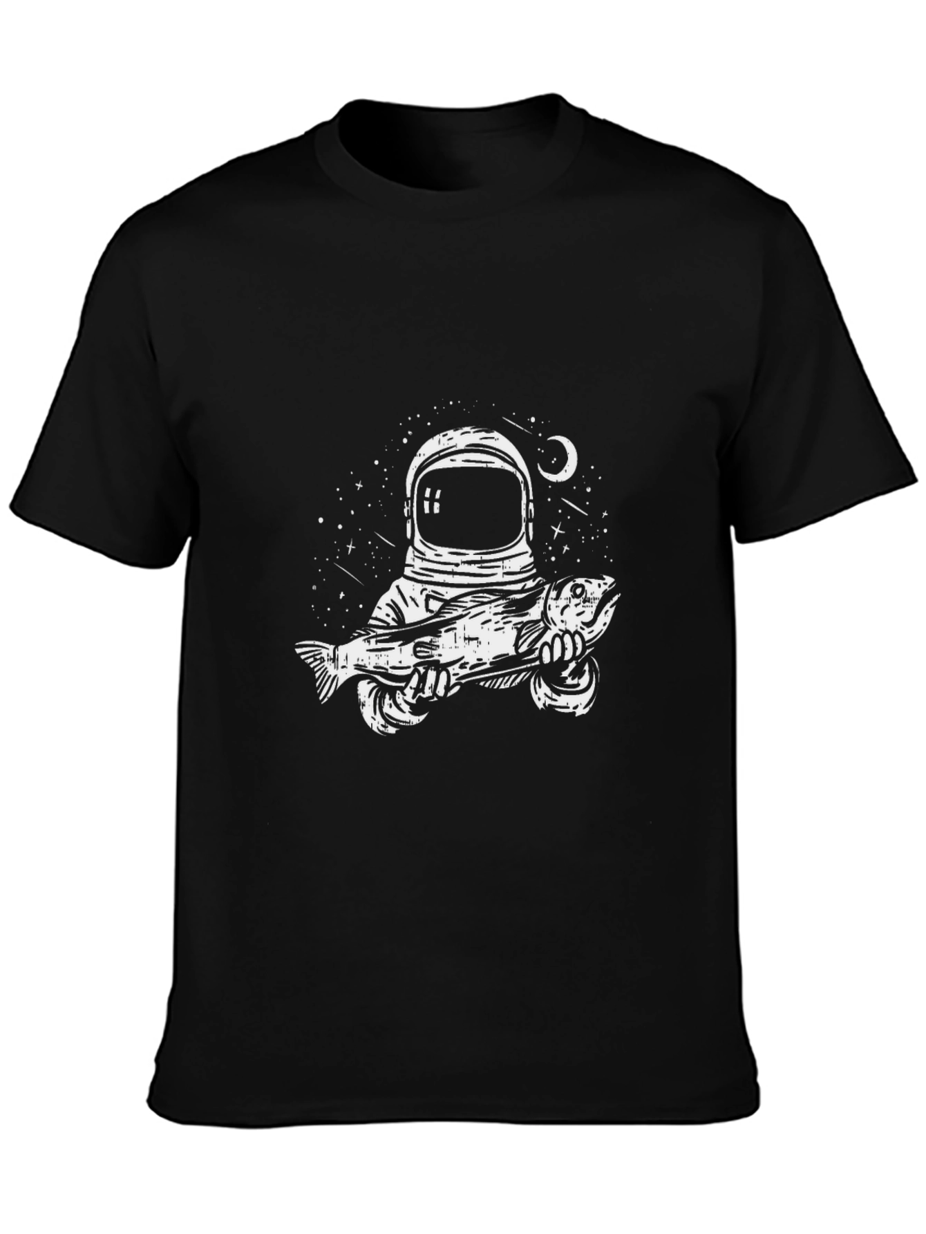 Astronaut Fishing Graphic Tee - Black