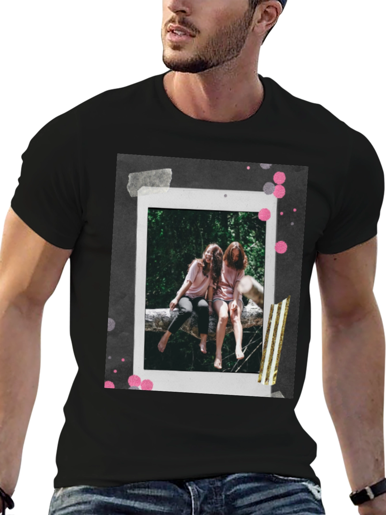 Retro Polaroid Tee - Two Friends on Log