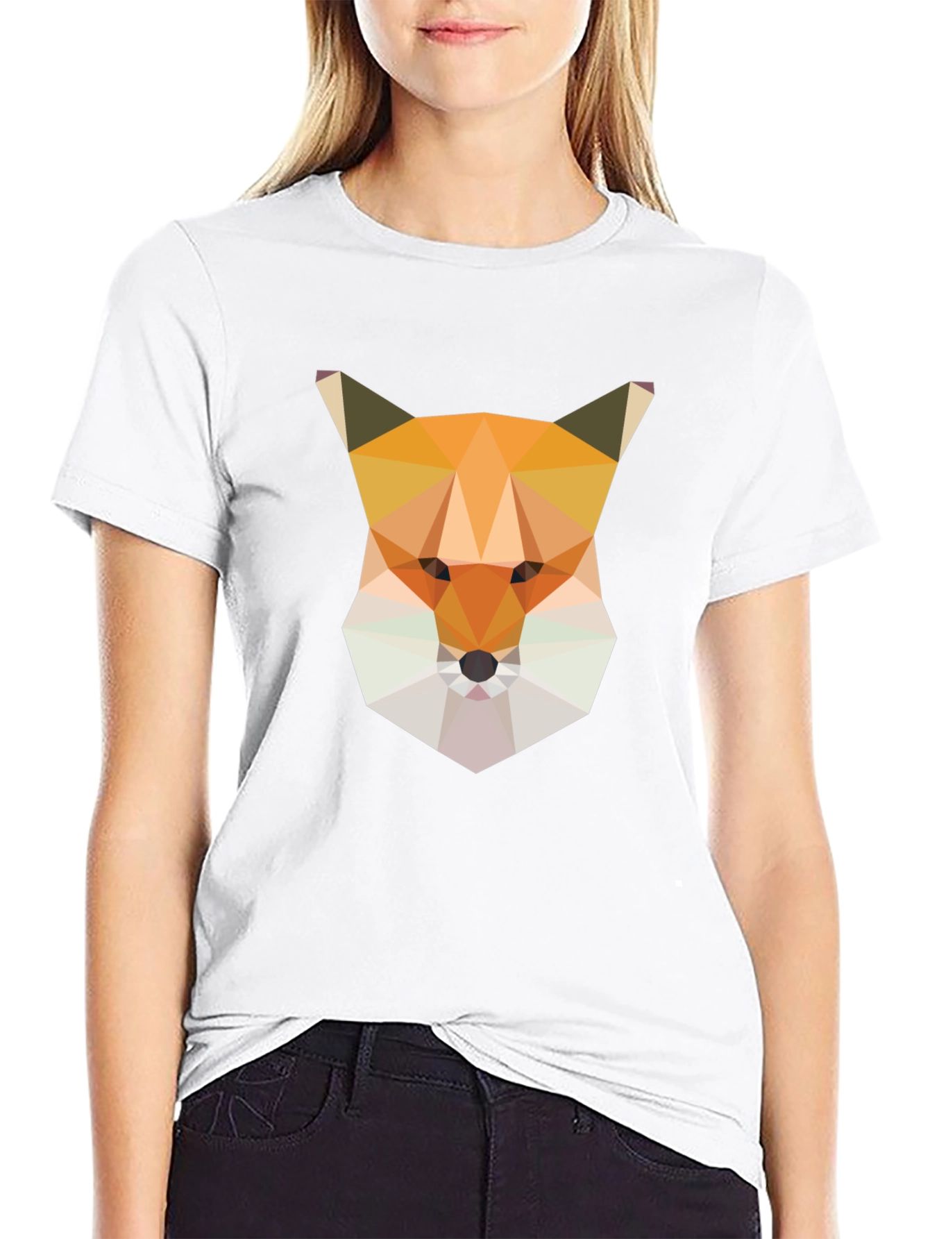 Geometric Fox Graphic Tee - Modern Mens Black T-Shirt