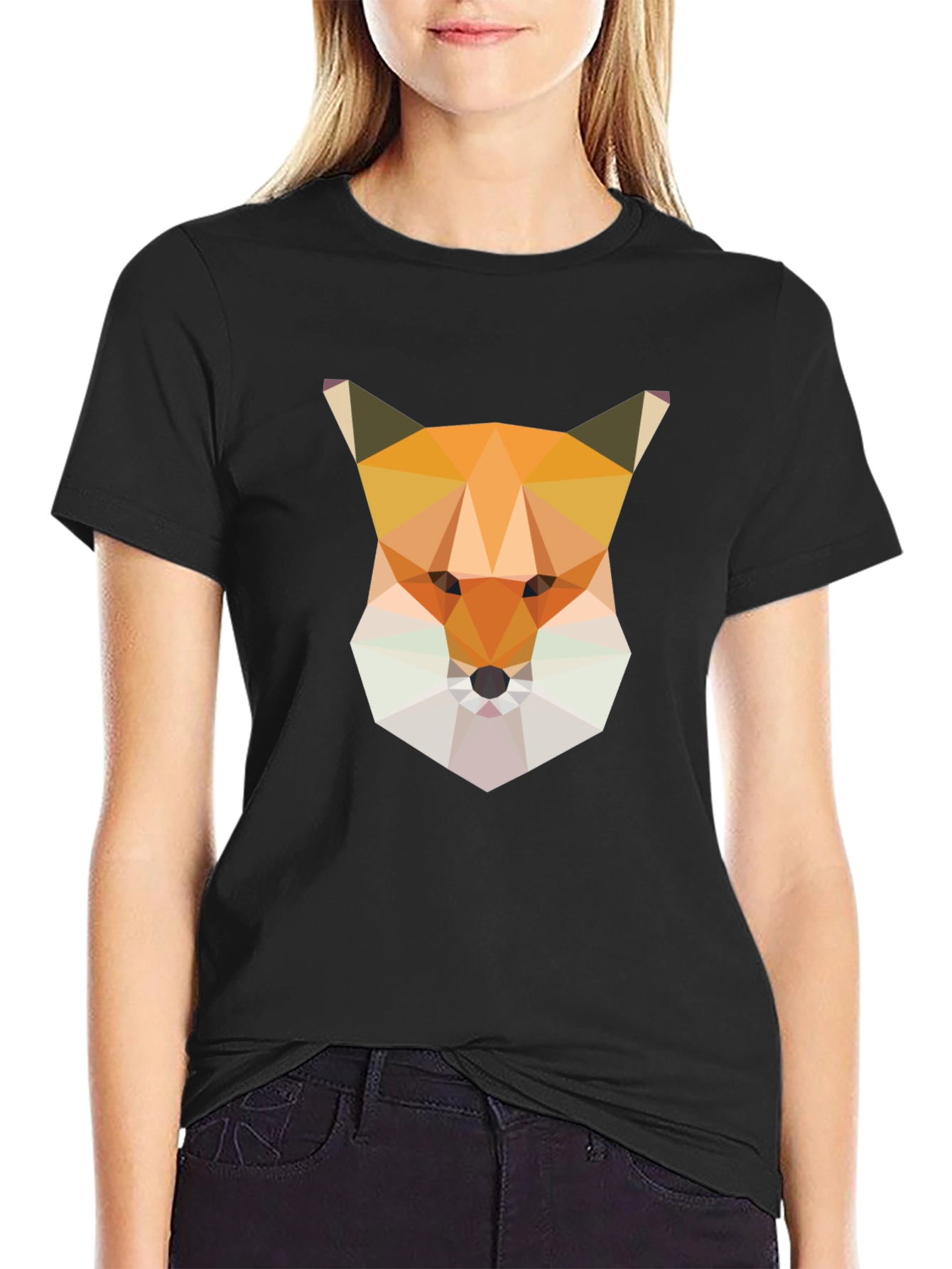 Geometric Fox Graphic Tee - Modern Mens Black T-Shirt