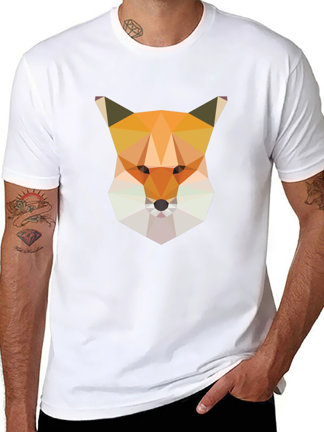 Geometric Fox Graphic Tee - Modern Mens Black T-Shirt