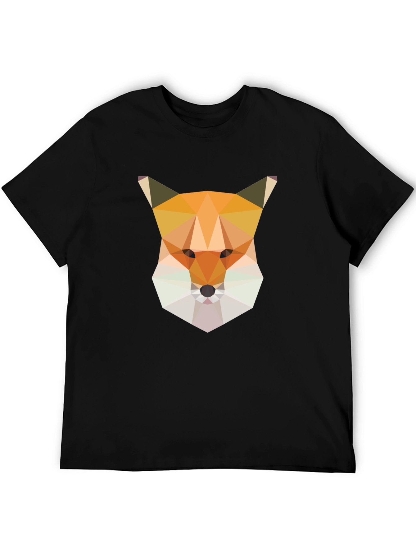 Geometric Fox Graphic Tee - Modern Mens Black T-Shirt