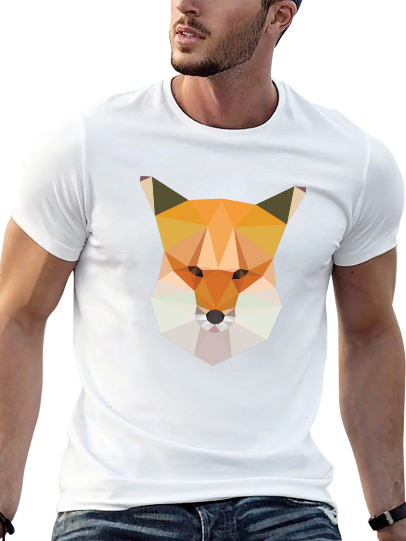 Geometric Fox Graphic Tee - Modern Mens Black T-Shirt