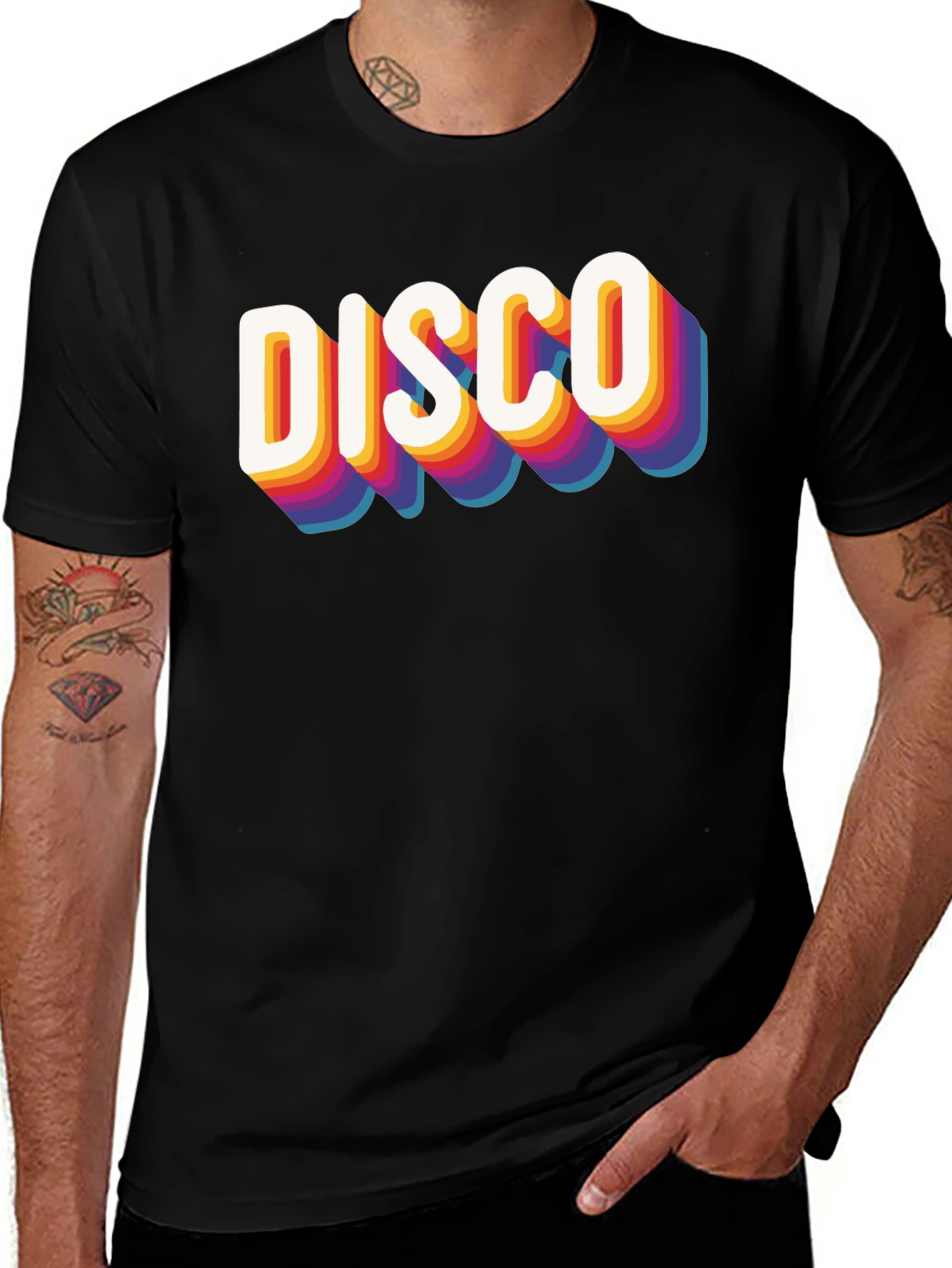 Retro Disco Graphic Tee - Black Cotton Blend
