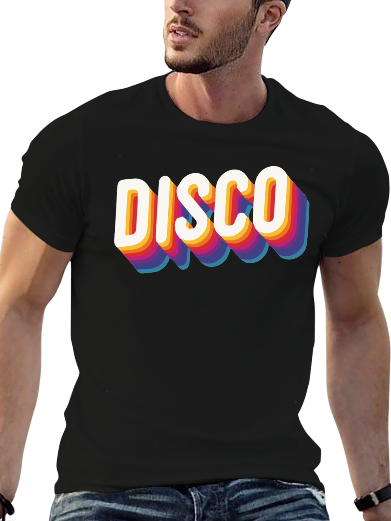 Retro Disco Graphic Tee - Black Cotton Blend