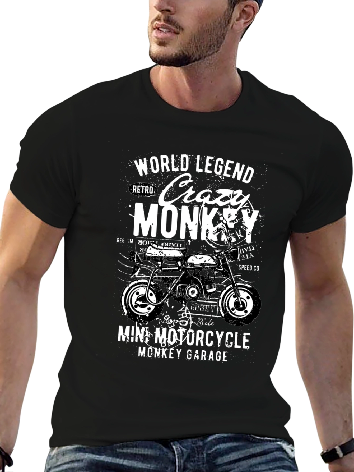 Crazy Monkey Mini Motorcycle T-Shirt - Retro Design