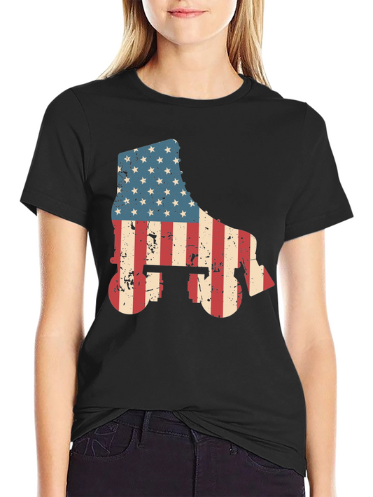USA Flag Roller Skate T-Shirt Patriotic 4th of July Tee