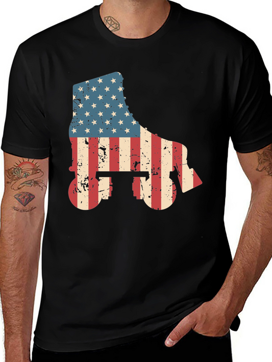USA Flag Roller Skate T-Shirt Patriotic 4th of July Tee