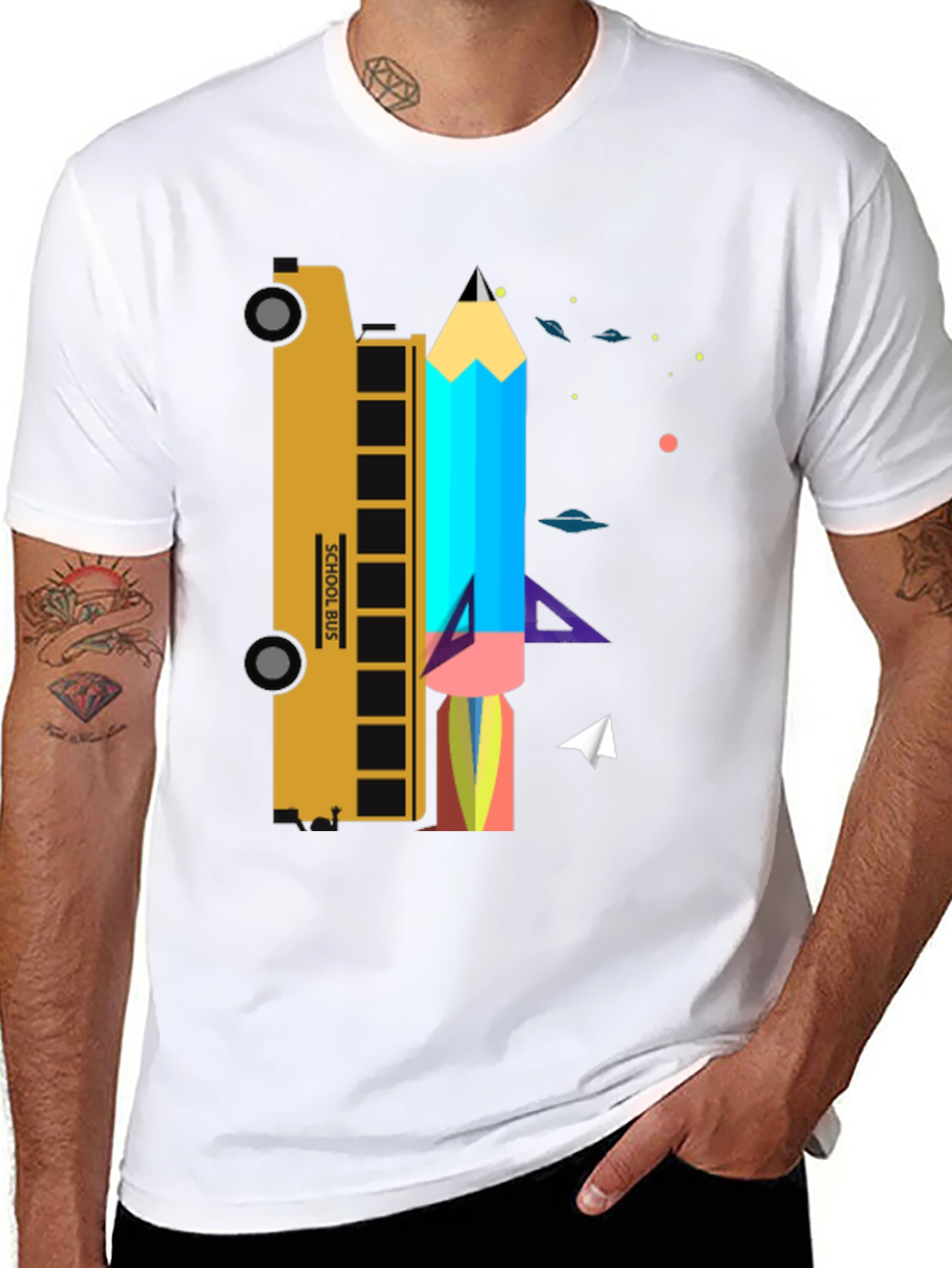 School Bus & Pencil Rocket Graphic Tee
